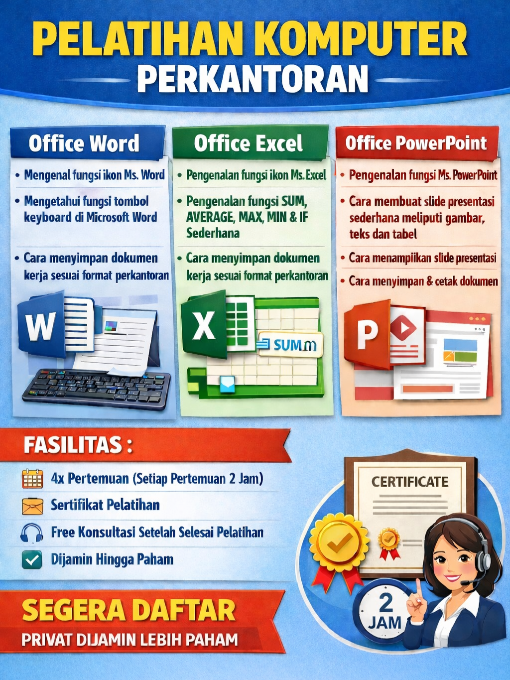 Kursus Pelatihan Komputer Office Word Excel PowerPoint di Driyorejo | 085117839688